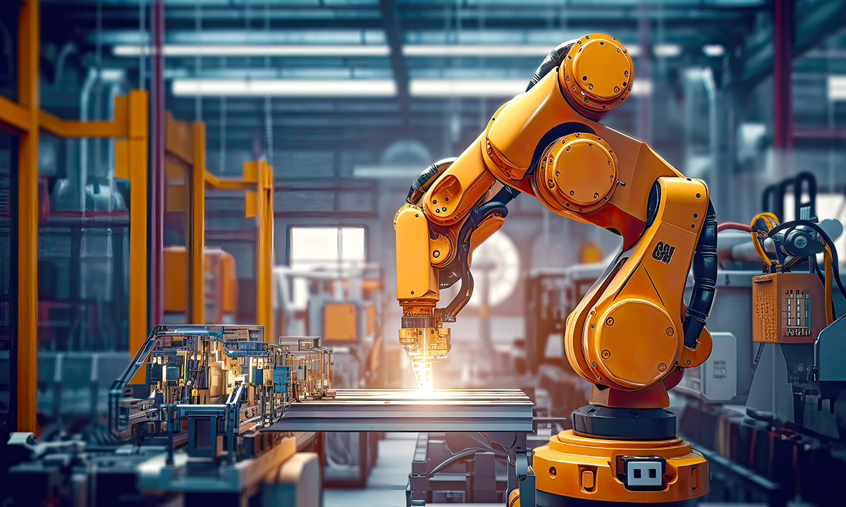 Robot in Factory - AI in Manufacturing Graphic